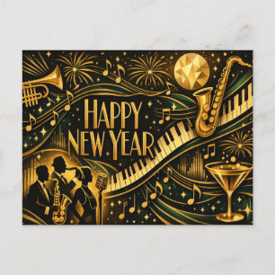 Glamouröst guld Jazz Art Deco Nyår Helg Vykort