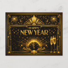 Glamouröst guld svart Art Deco Nyår