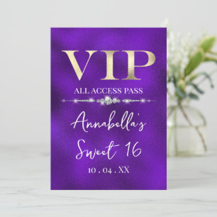 Glamouröst guld VIP på lila Inbjudningar