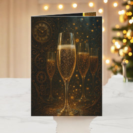 Glamouröst Nyårs Steampunk Champagne Helgkort