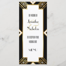 Glamourous Art Deco Geometric Bröllop Menu Meny