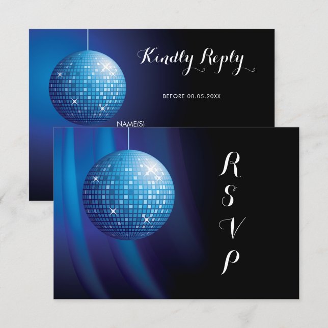 Glamourous Birthday Blue Party Disco Boll OSA Kort (Fram/baksida)