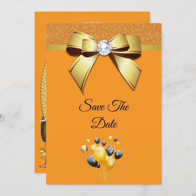 Glamourous Elegance Birthday Party Spara Datumet (Fram/baksida)