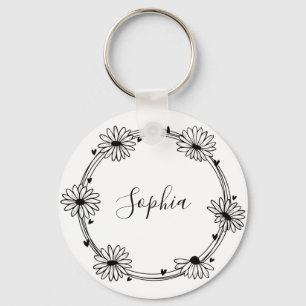Glamourous elegant, svart och vitt namn monogram nyckelring