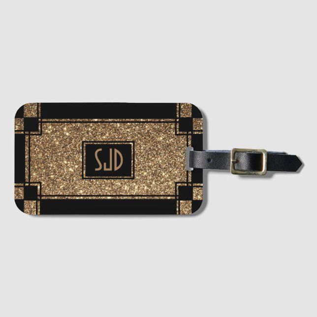 Glamourous Gatsby Guld Glitter Art Deco Chintz Bagagebricka (Framsida horisontal)