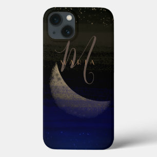 Glamourous Golden Måne Blue Abstrakt Monogram