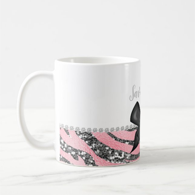 Glamourous Ro Rosa Silver Glitter Monogram Kaffemugg (Vänster)