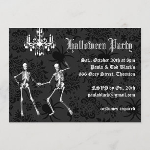 Glamourous Skeleton Halloween Costume Party Inbjudningar