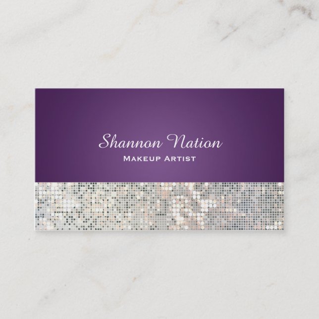 Glamoursekvens Glitter Lila Glam Namnskort Visitkort (Framsida)