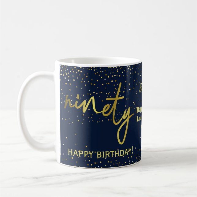 Glamous 90:e Birthday Navy Guld Kaffemugg (Vänster)