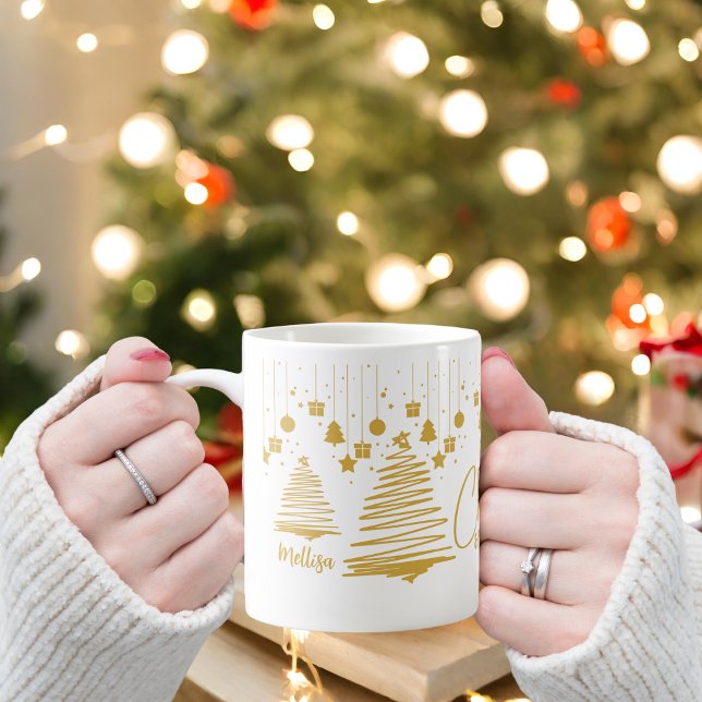 Glamous Abstrakt Guld Julgran Kaffemugg (Skapare uppladdad)