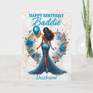 Glamous African American Woman Blue Birthday Kort
