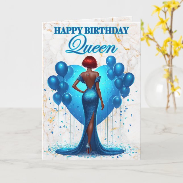 Glamous African American Woman Blue Birthday Kort (Gul blomma)