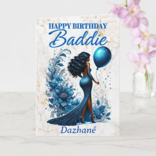 Glamous African American Woman Blue Birthday Kort