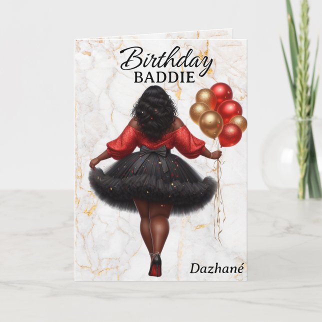 Glamous African American Woman Red Birthday Kort (Framsida)