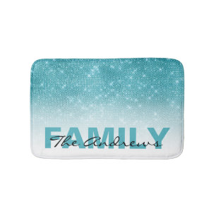 Glamous Aqua Blue Glitter Sequin Ombre Monogram Badrumsmatta