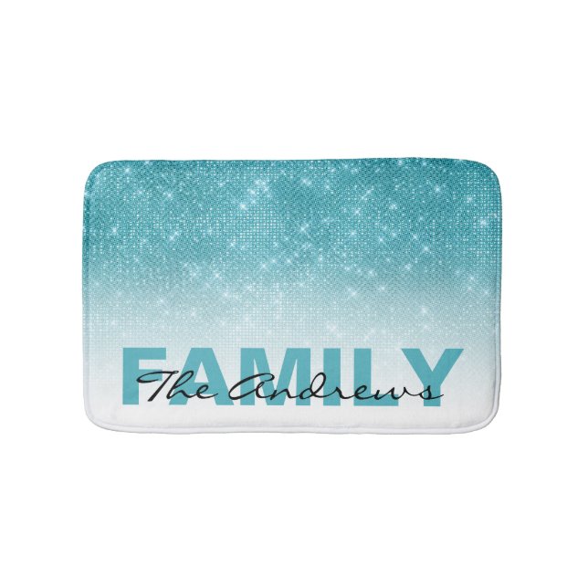 Glamous Aqua Blue Glitter Sequin Ombre Monogram Badrumsmatta (Framsidan)