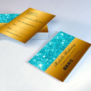 Glamous Aqua Glitter och Guld Beauty Consultant Visitkort