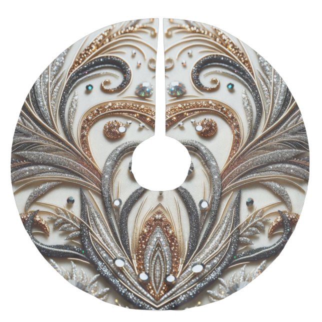 Glamous Baroque Design med Glitter & Gemstones Julgransmatta Borstad Polyester (Framsidan)