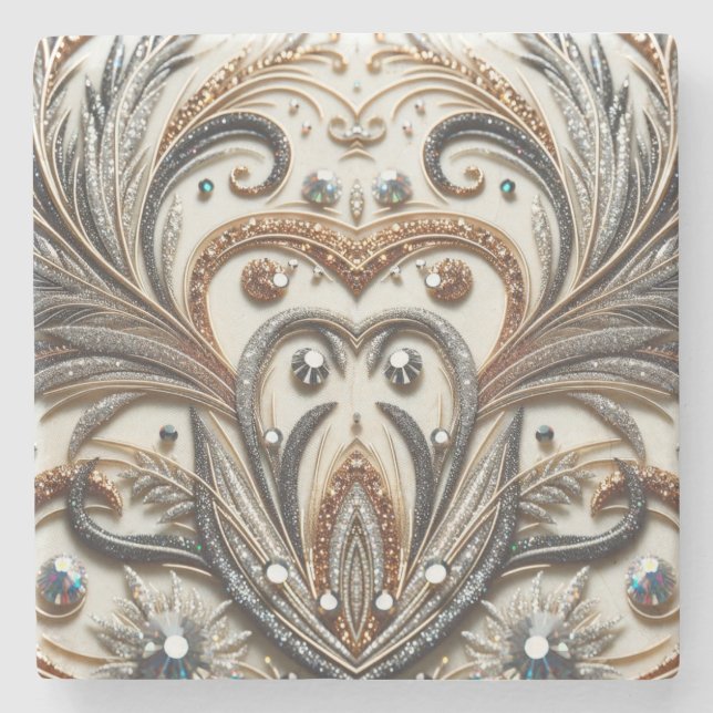 Glamous Baroque Design med Glitter & Gemstones Stenunderlägg (Framsidan)