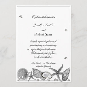 Glamous Beach in Silver bröllopsinbjudan Inbjudningar