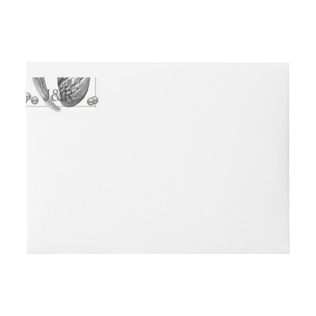Glamous Beach Silver Bröllop Wrap Around Label Etikettband (Framsidan)