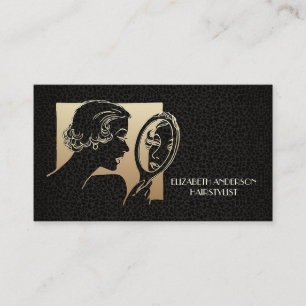 Glamous Beautician Black och Guld Leopard Visitkort