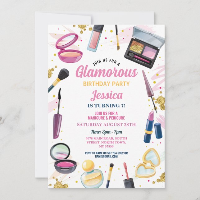 Glamous Birthday Beauty ManiboyParty Inbjudningar (Framsida)