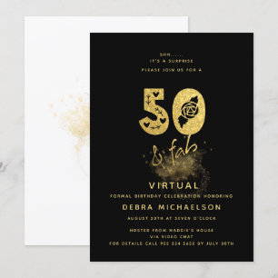 Glamous Black and Guld 50 & Fab Virtuell Birthday Inbjudningar