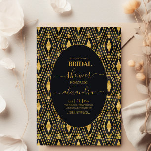 Glamous Black and Guld Art Deco Möhippa Inbjudningar
