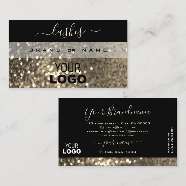 Glamous Black and Guld Gnistra Glitter med Logotyp Visitkort (Fram/baksida)