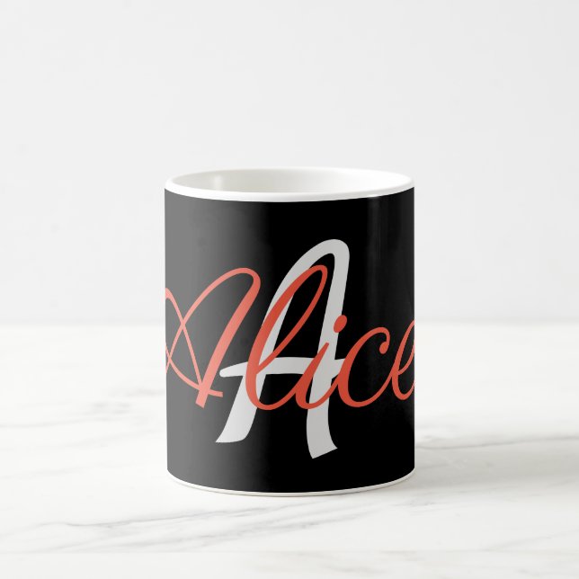 Glamous Black and White Monogram Anpassningsbar Kaffemugg (Center)
