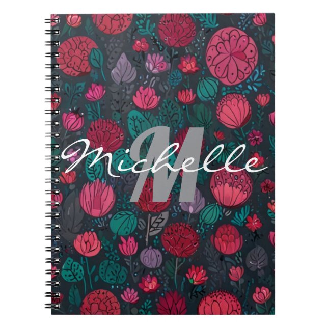 Glamous Black and White Monogram Spiral Anteckningsbok (Framsidan)