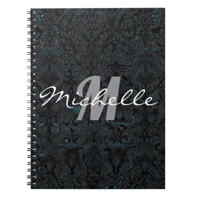 Glamous Black and White Monogram Spiral Anteckningsbok (Framsidan)