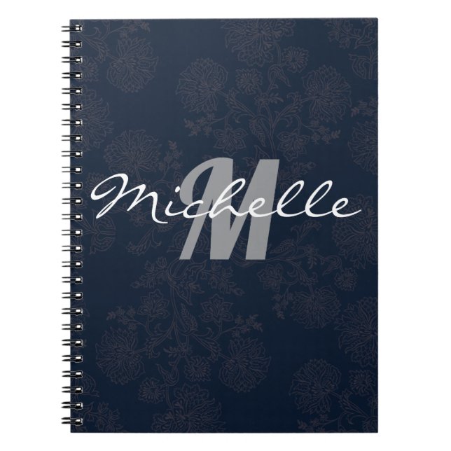 Glamous Black and White Monogram Spiral Anteckningsbok (Framsidan)