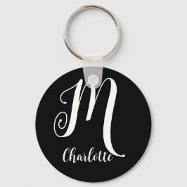 Glamous Black and White Script Monogram Namn Nyckelring