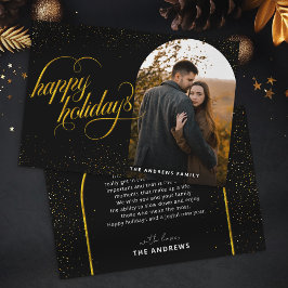 Glamous Black & Guld Glitter Helgdag Arch Photo Julkort