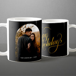 Glamous Black & Guld Glitter Helgdag Arch Photo Kaffemugg