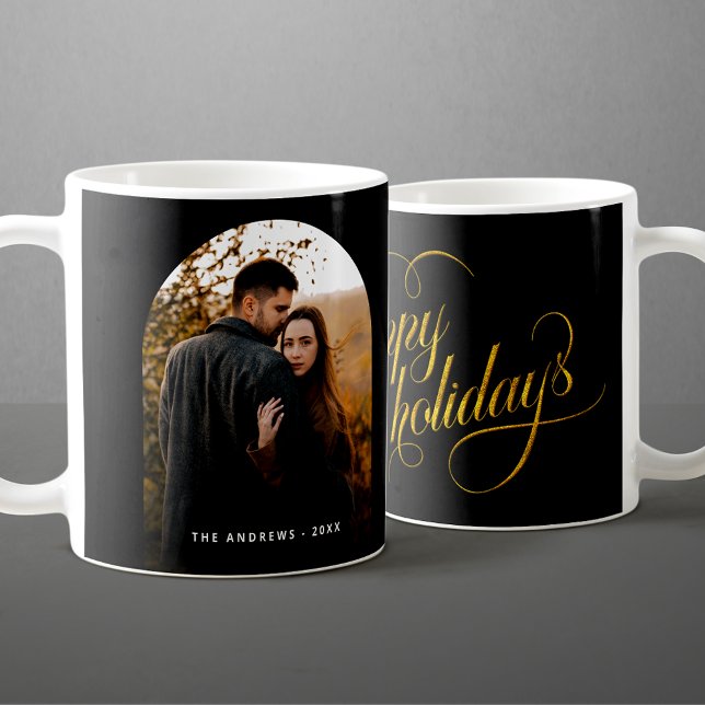 Glamous Black & Guld Glitter Helgdag Arch Photo Kaffemugg (Skapare uppladdad)