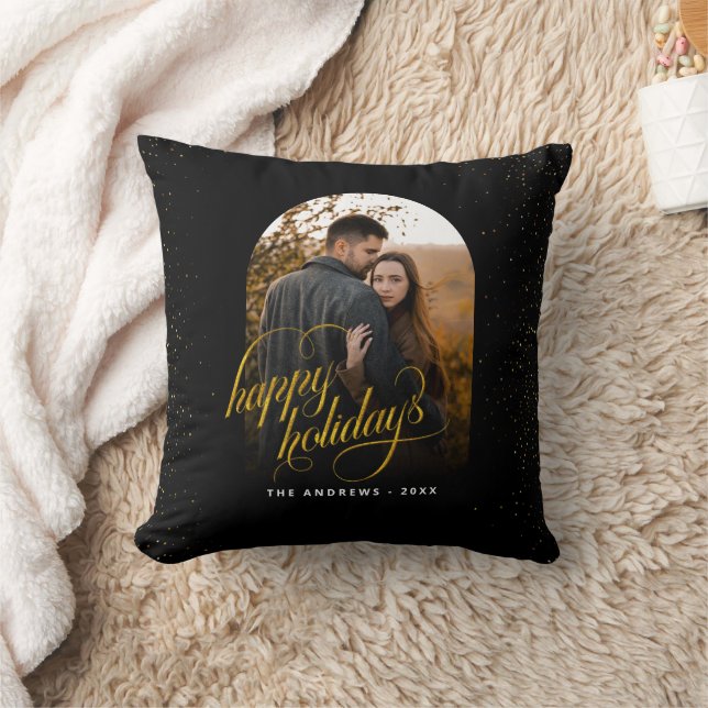 Glamous Black & Guld Glitter Helgdag Arch Photo Kudde (Filt)