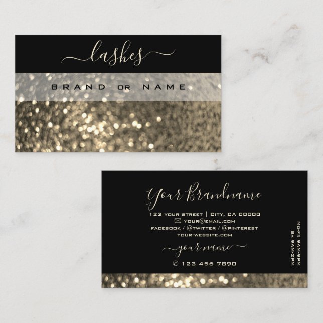Glamous Black Guld Gnistra Glitter Professionell Visitkort (Fram/baksida)