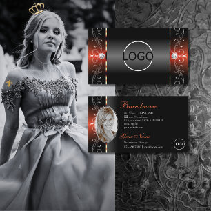 Glamous Black Lava Red Squiggled Logotyp och Photo Visitkort