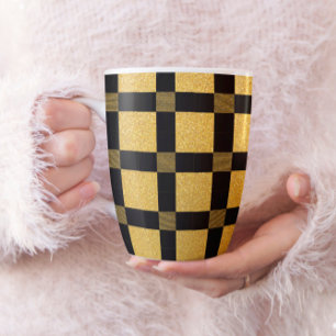 Glamous Black och guld Bufallo plaid mönster Kaffemugg