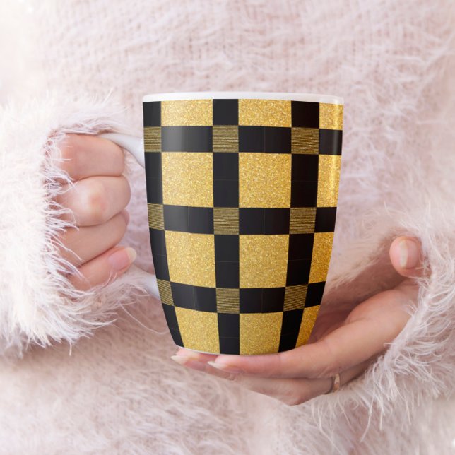 Glamous Black och guld Bufallo plaid mönster Kaffemugg (Skapare uppladdad)