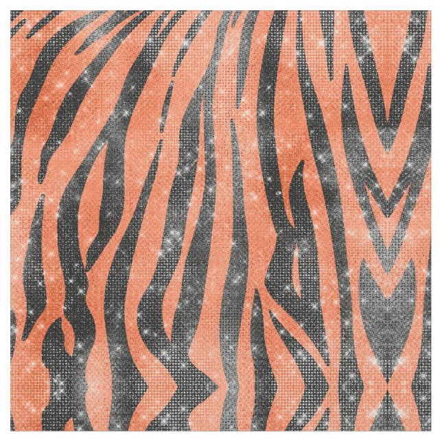Glamous Black Orange Glitter Animal Tiger Rand Tyg (Närbild)