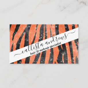 Glamous Black Orange Glitter Animal Tiger Rand Visitkort