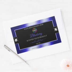 Glamous Black Shiny Blue med produktetikett för Lo Rektangulärt Klistermärke