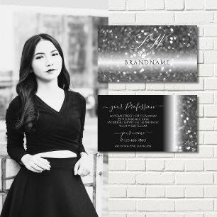 Glamous Black Silver mousserande Glitter Initialer Visitkort