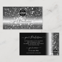 Glamous Black Silver Sparkling Glitter med Logotyp Visitkort