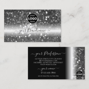 Glamous Black Silver Sparkling Glitter med Logotyp Visitkort
